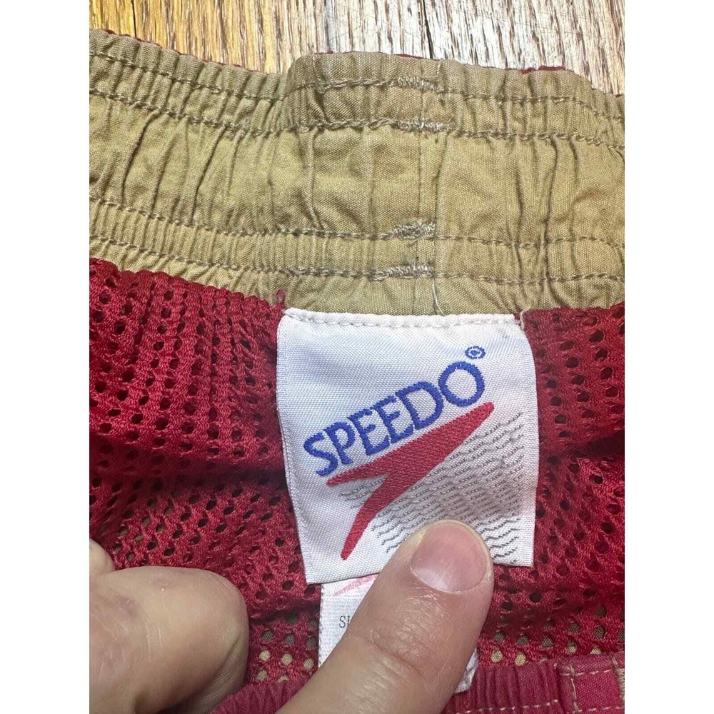 Speedo Swim Trunks Mens XL Red Cargo Pocket Tribal Waist Board Shorts VTG READ - Picture 6 of 8